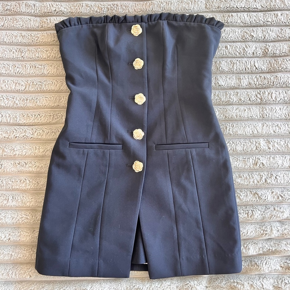 Majorelle Black Tube Style Button Down Blouse Top- Size S